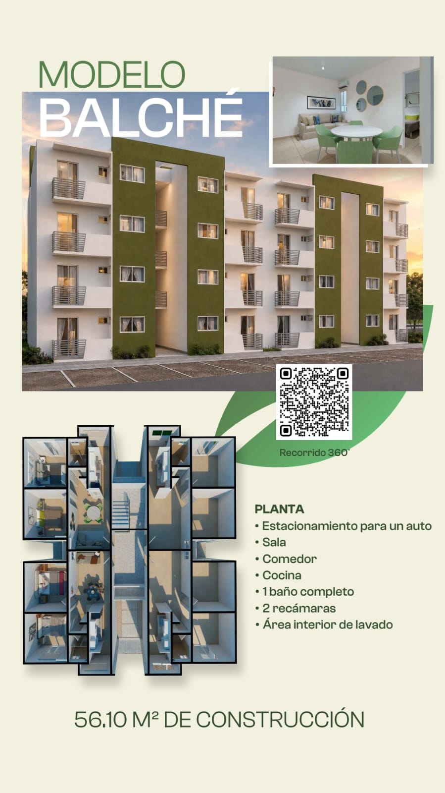 Ficha del modelo Balché con plano de distribución de 56.10 m²