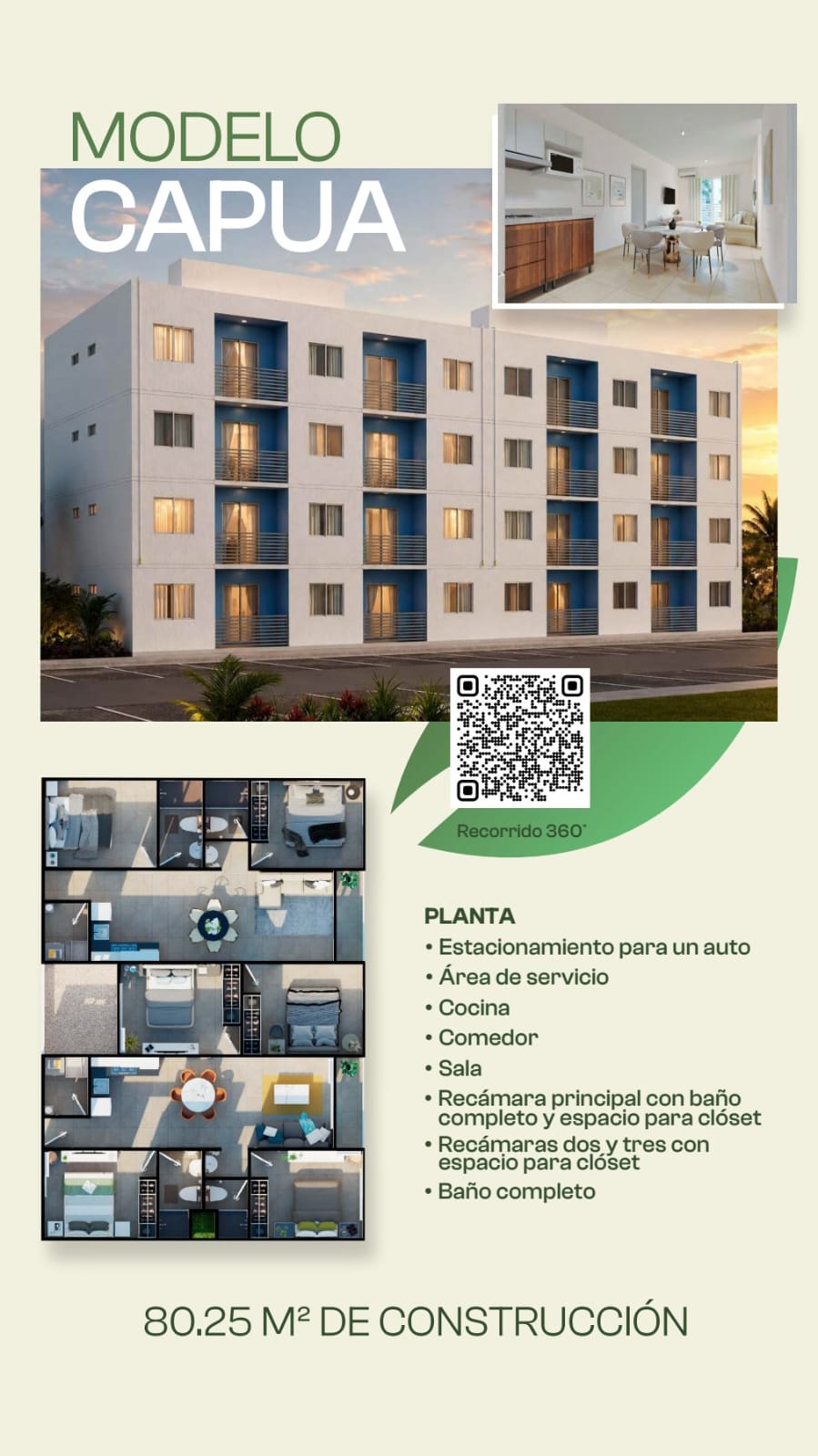 Ficha del modelo Capua con plano de distribución de 80.25 m²